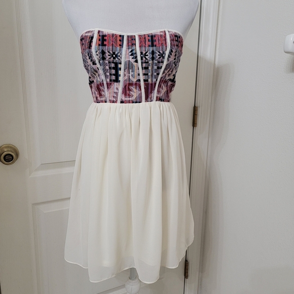 Ya Los Angeles Size S Strapless Tapestry Top Silk Blend Lined Bottom Dress - Picture 1 of 16